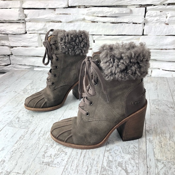 UGG Jaxon Cuff Lace Up Heeled Bootie Suede - Picture 5 of 8